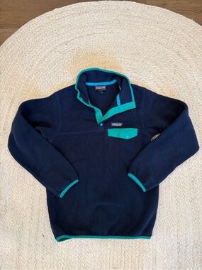 Patagonia Navy Fleece Pullover with Teal Trim